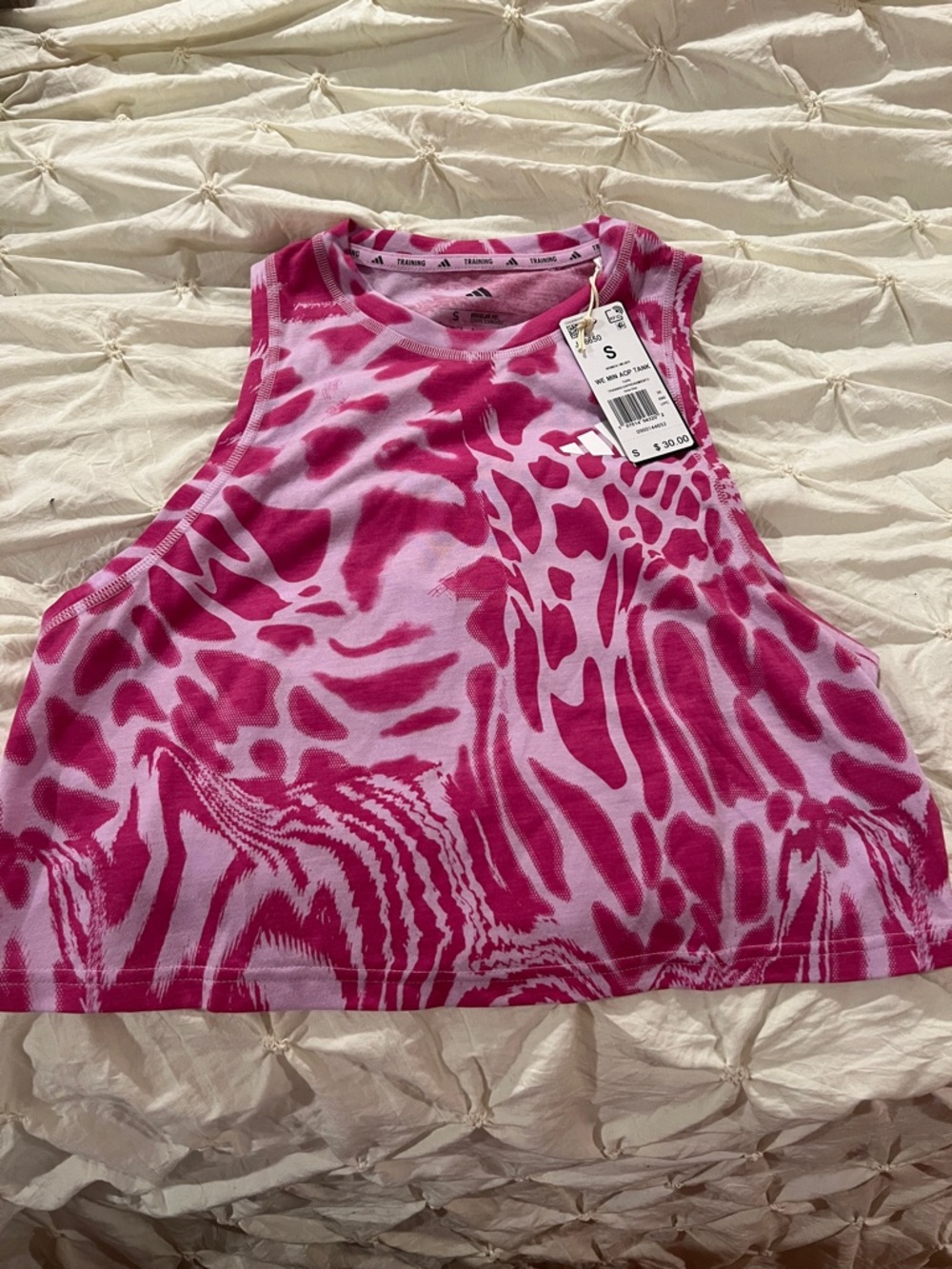 adidas Pink and Light Pink Animal-Print Tank Top Small